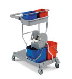 Dweilwagen met mopwringer en vuilniszakhouder, 2x15 l/2x6 l emmer in ROOD/BLAUW