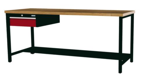 Bedrunka + Hirth Werkbank met blad van massief beuken en frame in vele kleuren, 1 lade, 1/2 legbord