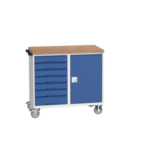 bott verrijdbare montagetafel verso, 7 laden, 1 kast, RAL7035 lichtgrijs/RAL5010 gentiaanblauw