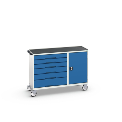 bott verrijdbare montagetafel verso, 6 laden, 1 kast, RAL7035 lichtgrijs/RAL5010 gentiaanblauw  L