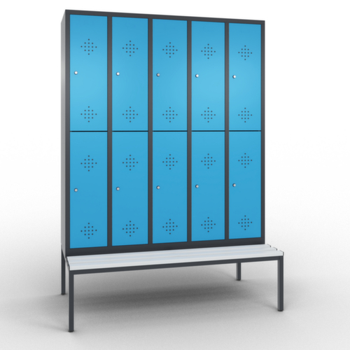 C+P Dubbeldekse locker Classic met zitbank + 5x2 vakken, vakbreedte 300 mm