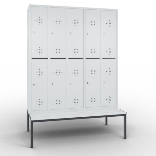 C+P Dubbeldekse locker Classic met zitbank + 5x2 vakken, vakbreedte 300 mm  L