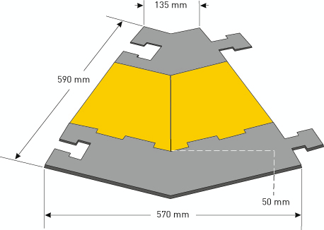 Moravia hoekelement MORION voor brede kabelbrug, breedte 590 mm, geel/zwart  L