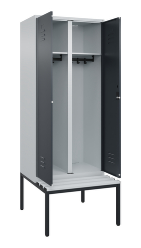 C+P Locker met zitbank Classic Plus voor scheiding van kleding, vakbreedte 400 mm  L