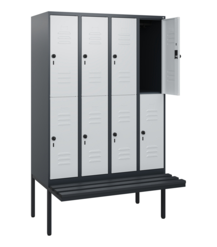 C+P dubbeldekse locker Classic Plus met bank, vakbreedte 300 mm  L