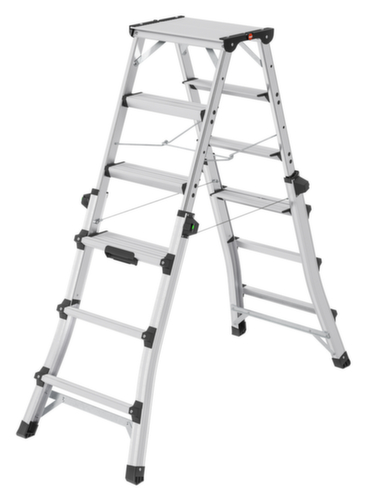 Hailo Telescopische dubbele ladder TopLine D100, 2 x 4 / 2 x 5 / 2 x 6 sporten en treden met antislipprofiel