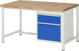 RAU In hoogte verstelbare werkbank Serie 8000, 1 lade, 1 kast, RAL7035 lichtgrijs/RAL5010 gentiaanblauw