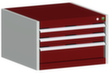 bott Ladekast cubio met oppervlak 650 x 650 mm, 3 lade(n), RAL7035 lichtgrijs/RAL3004 purperrood