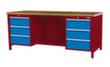 Bedrunka + Hirth Werkbank met blad van massief beuken en frame in vele kleuren, 6 laden, 1/2 legbord