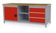 Bedrunka + Hirth Werkbank met blad van massief beuken en frame in vele kleuren, 3 laden, 1 kast. 2 legborden