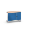 bott verrijdbare montagetafel verso, 7 laden, 1 kast, RAL7035 lichtgrijs/RAL5010 gentiaanblauw