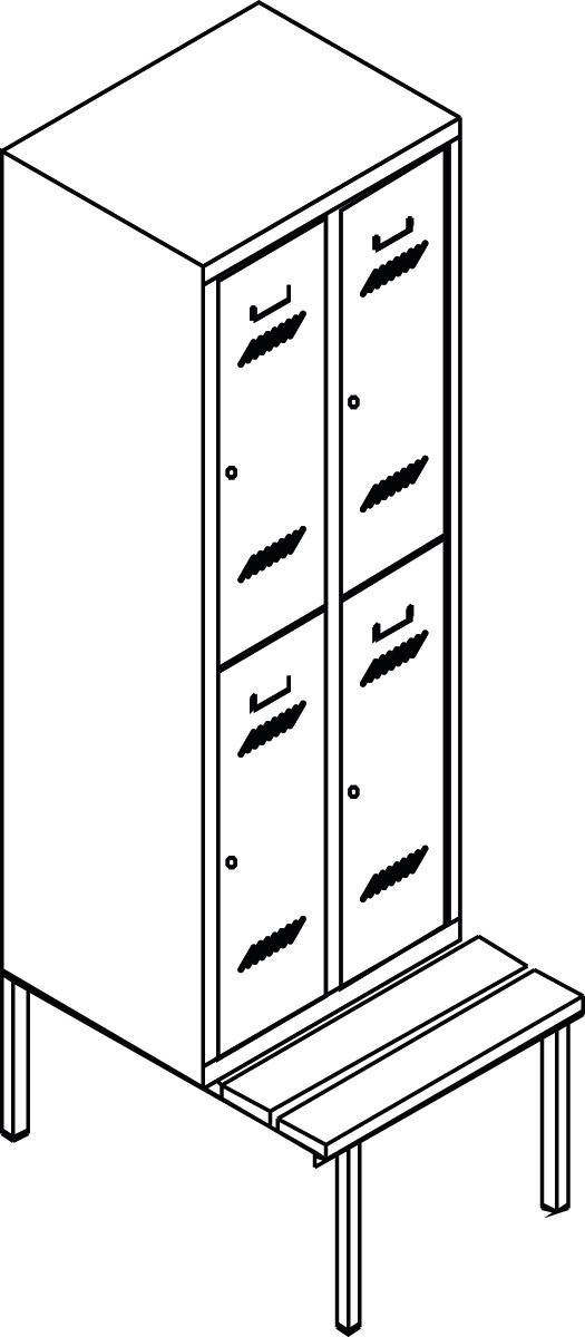 PAVOY Dubbeldekse locker Basis met zitbank + 2x2 vakken, vakbreedte 400 mm  ZOOM