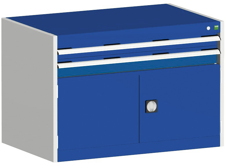 bott Ladekast cubio oppervlak 1050 x 750 mm, 2 lade(n), RAL7035 lichtgrijs/RAL5010 gentiaanblauw