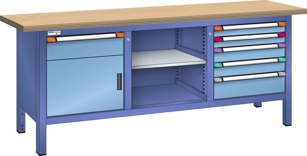 Thurmetall Werkbank, 6 laden, 1 kast, 1 legbord