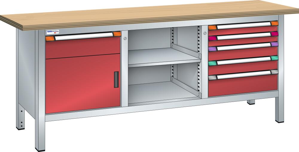 Thurmetall Werkbank, 6 laden, 1 kast, 1 legbord