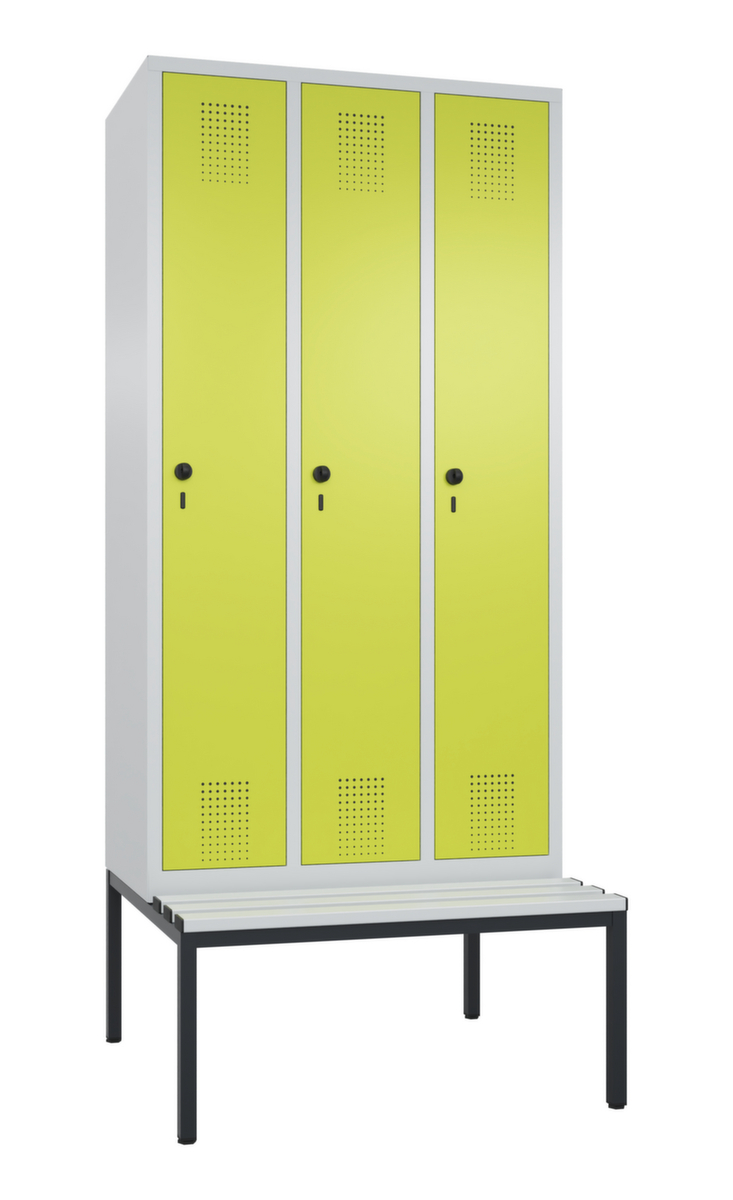 C+P Locker Evolo met ondergebouwde bank + 3 vakken, vakbreedte 300 mm