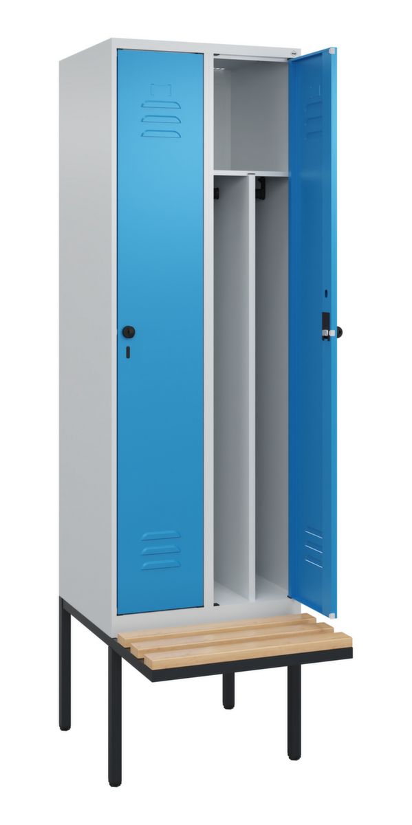 C+P Locker met zitbank Classic Plus voor scheiding van kleding, vakbreedte 300 mm  ZOOM