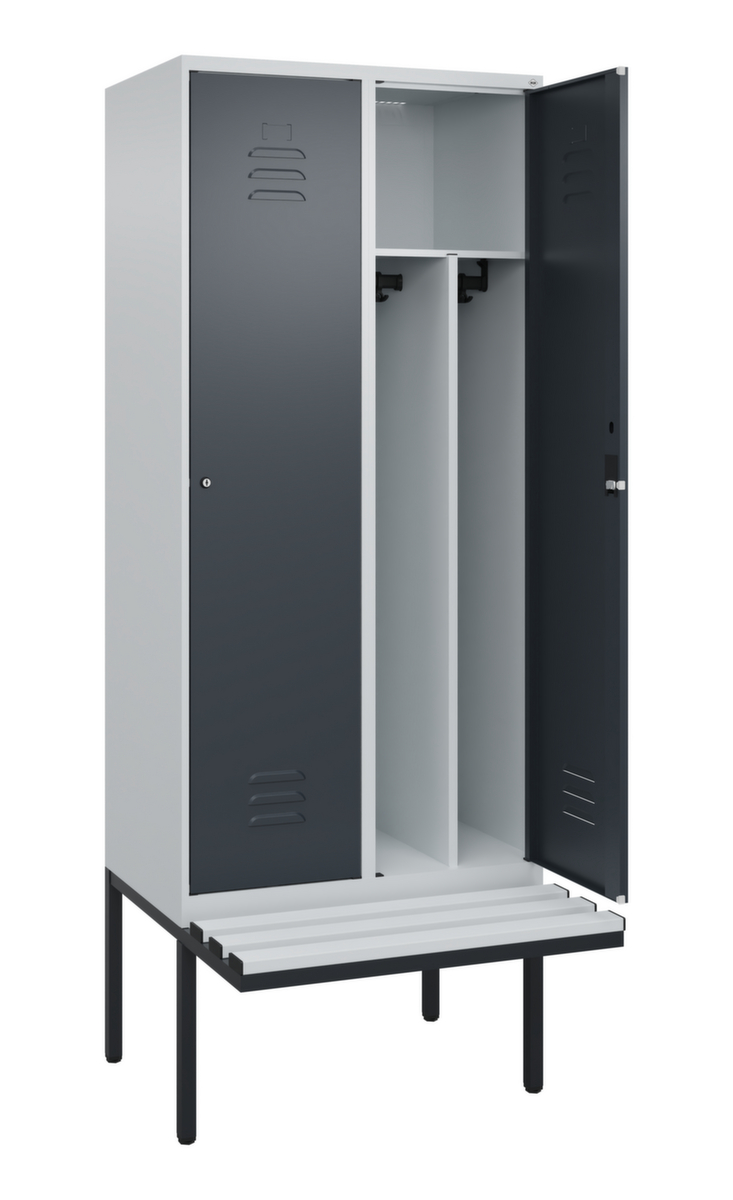 C+P Locker met zitbank Classic Plus voor scheiding van kleding, vakbreedte 400 mm  ZOOM