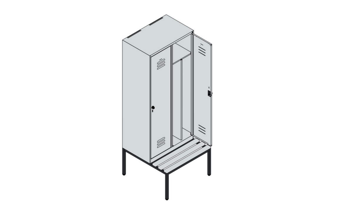 C+P Locker met zitbank Classic Plus voor scheiding van kleding, vakbreedte 400 mm  ZOOM