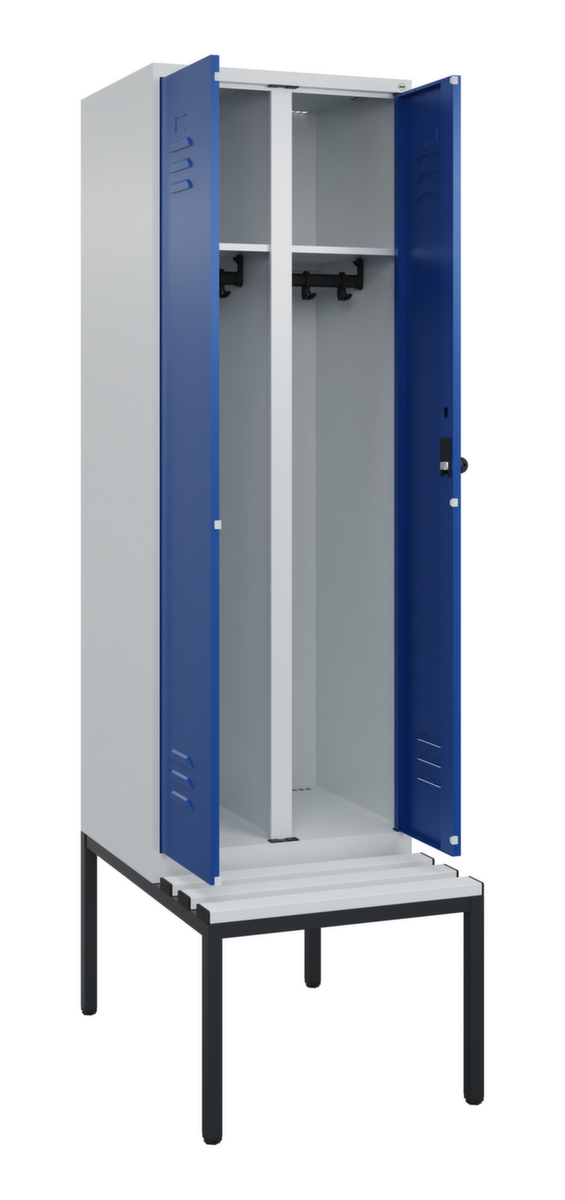 C+P Locker met zitbank Classic Plus voor scheiding van kleding, vakbreedte 300 mm  ZOOM