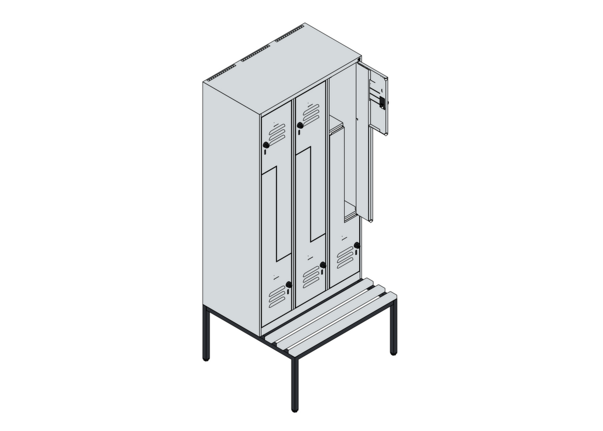 C+P Z-locker Classic Plus met ondergebouwde bank, vakbreedte 300 mm  ZOOM