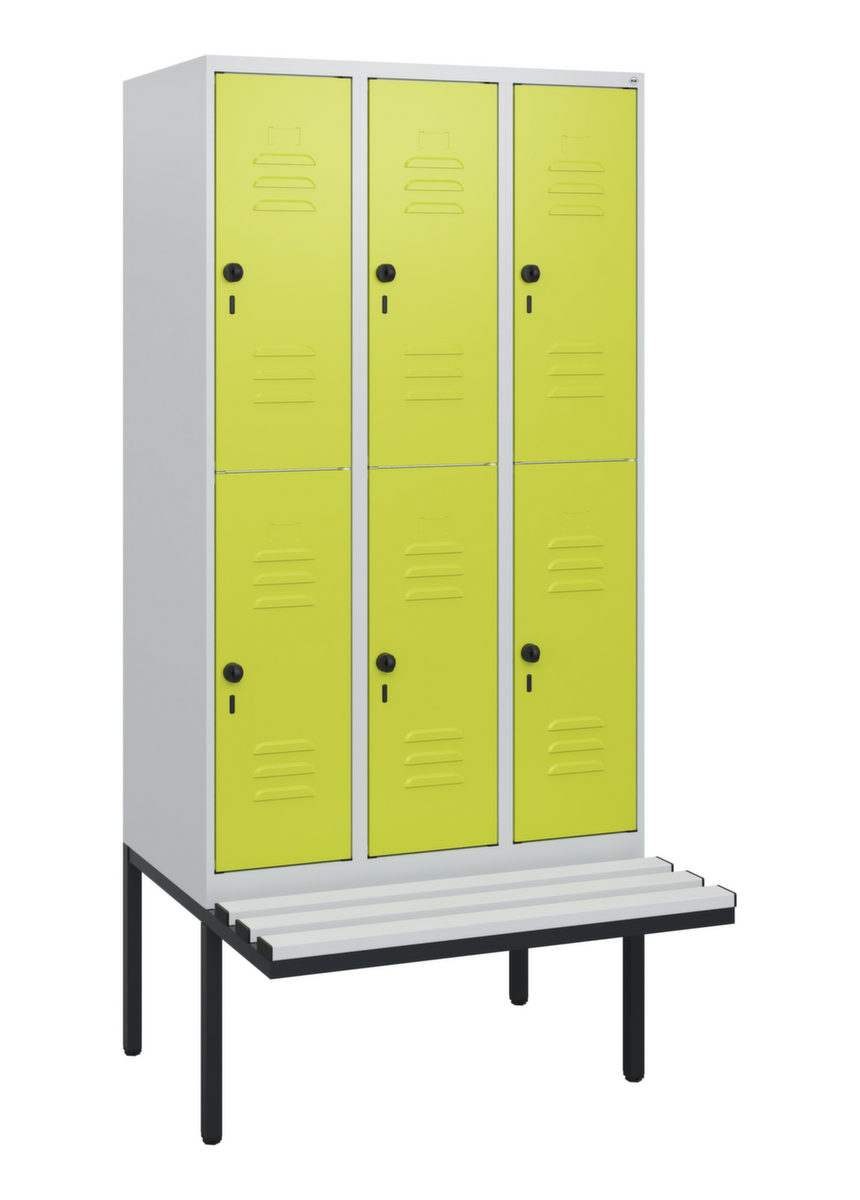 C+P dubbeldekse locker Classic Plus met bank, vakbreedte 300 mm