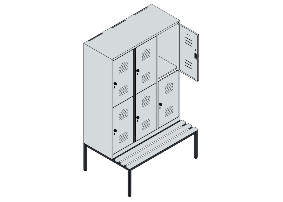 C+P dubbeldekse locker Classic Plus met bank, vakbreedte 400 mm  ZOOM