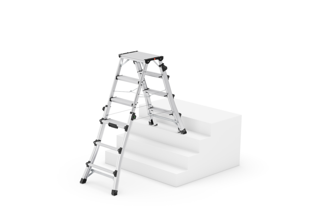 Hailo Telescopische dubbele ladder TopLine D100, 2 x 4 / 2 x 5 / 2 x 6 sporten en treden met antislipprofiel  ZOOM