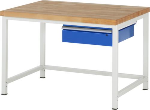 RAU In hoogte verstelbare werkbank Serie 8000, 1 lade, RAL7035 lichtgrijs/RAL5010 gentiaanblauw